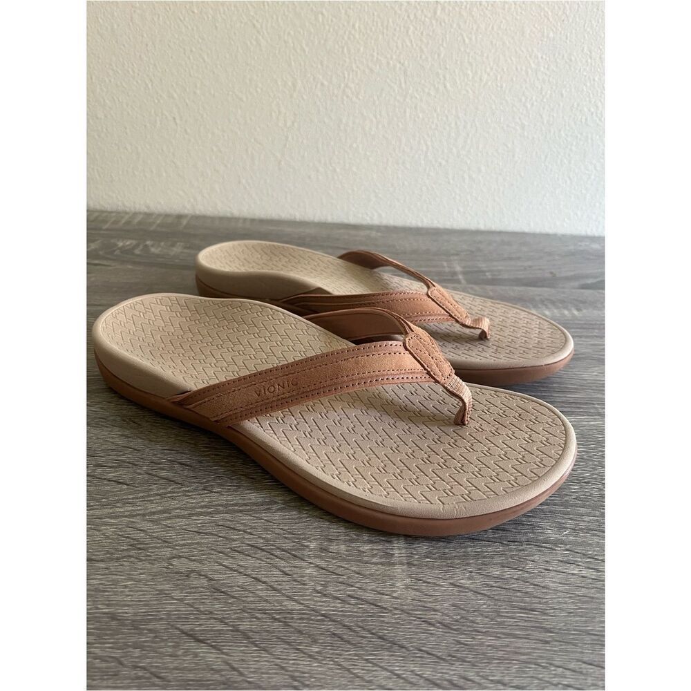 New Vionic Tide II Women’s Tan Suede Orthotic Flip Flop Sandals Size 11